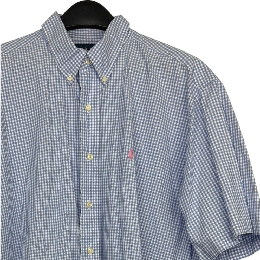 Polo Ralph Lauren Button Down Mens XL Cotton Blue Gingham Short Sleeve Shirt